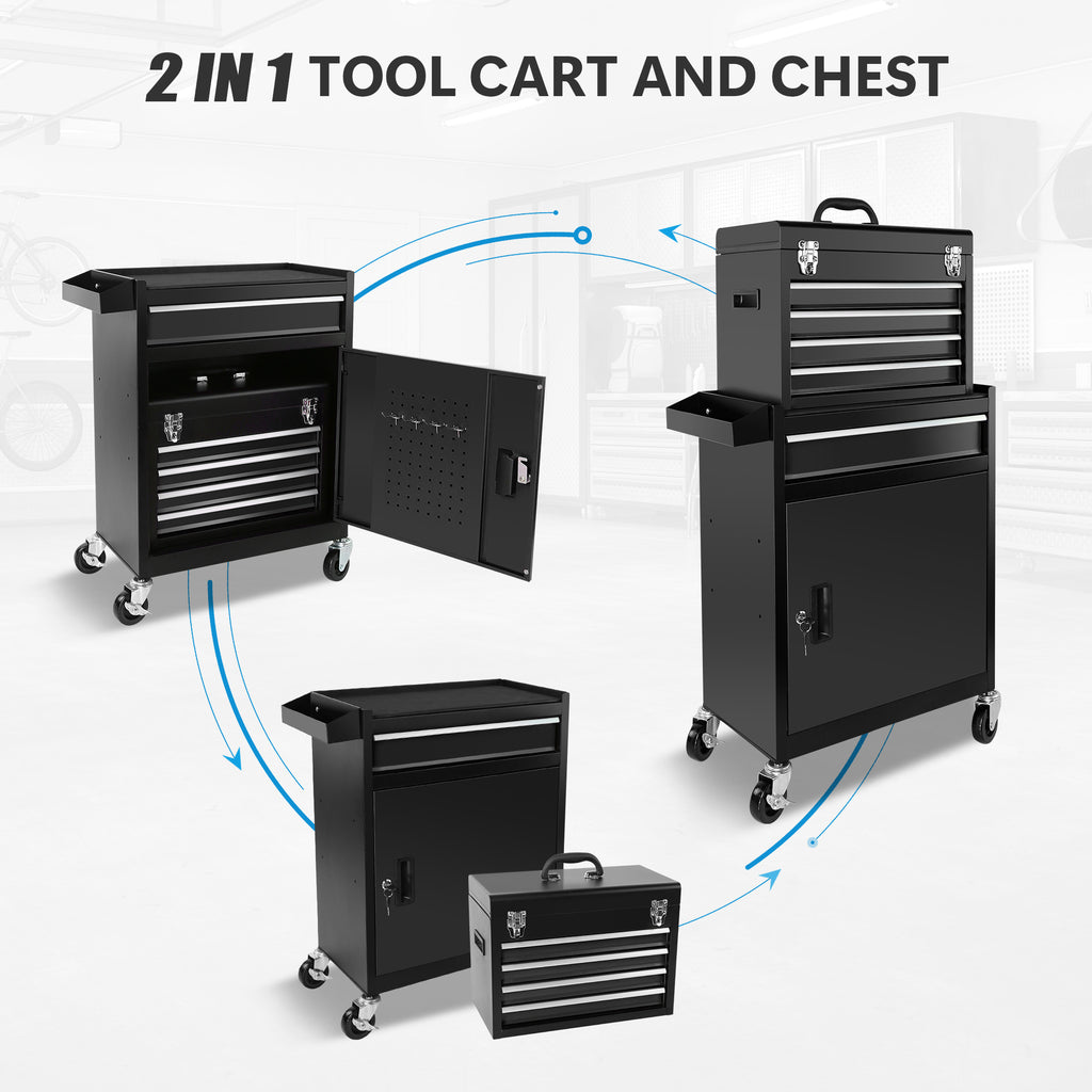 Leoglint Rolling Garage Workshop Organizer Detachable 5 Drawer Tool Chest with Large Storage Cabinet, Detachable Tool Box Organizer Black