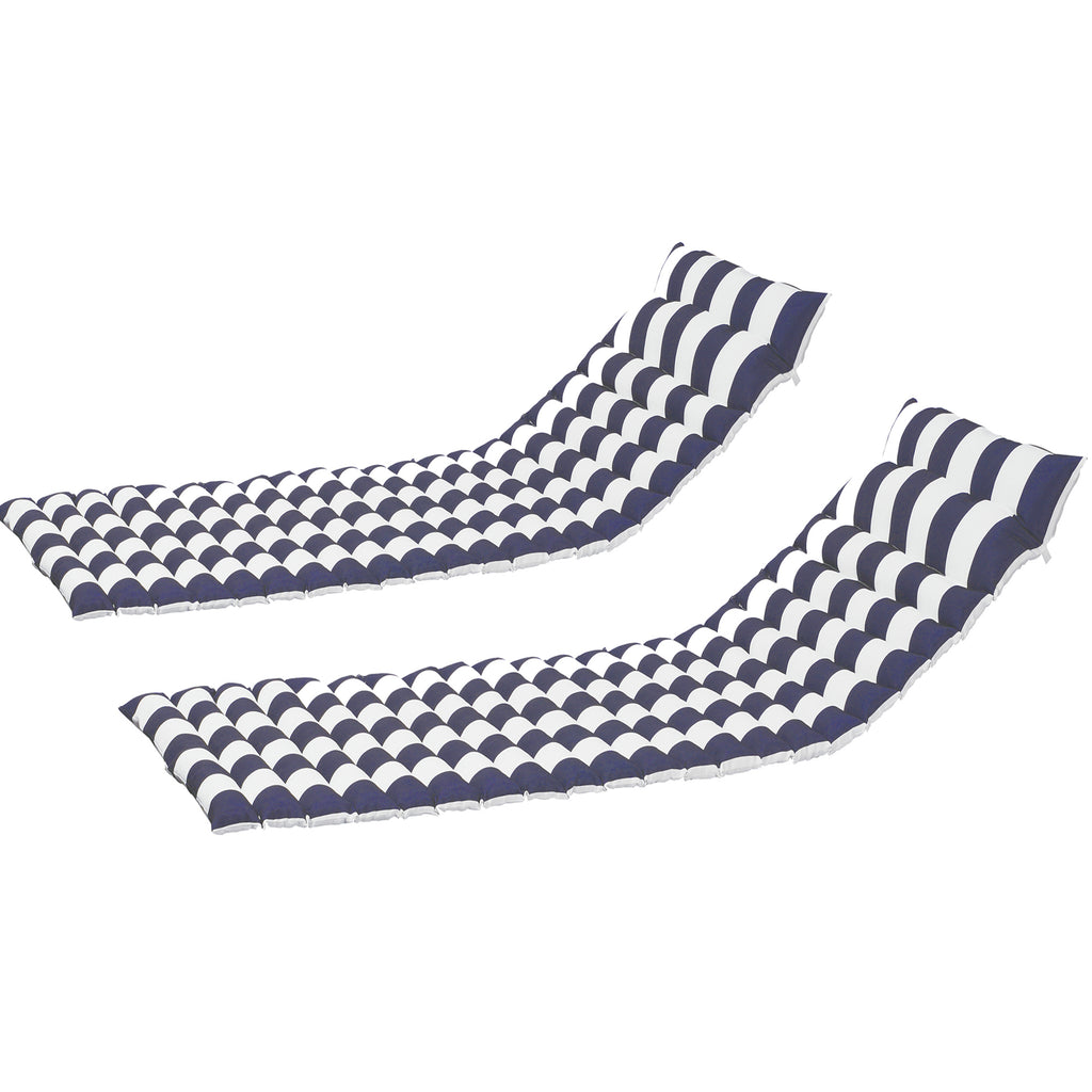 Leoglint 2PCS Set Outdoor Chair Outdoor Lounge Chair Cushion Replacement Patio Funiture Seat Cushion Chaise Lounge Cushion-BLUE-WHITE