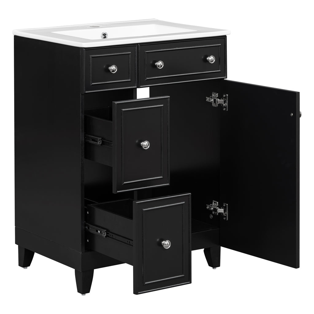 Leoglint 24-Inch Bathroom Vanity Cabinet with Ceramic Sink, 2 Drawers, 1 Door