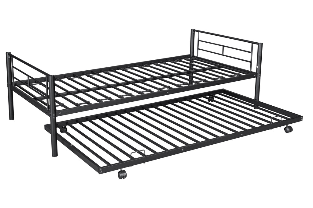 Metal Twin over Twin Bunk Bed Frame with Trundle/Can Be Separated into 2 Twin Beds/ Heavy-duty Sturdy Metal/ Noise Reduced/ Safety Guardrail/ Trundle for Flexible Space/ Bunk Bed for Three/ CPC Certified