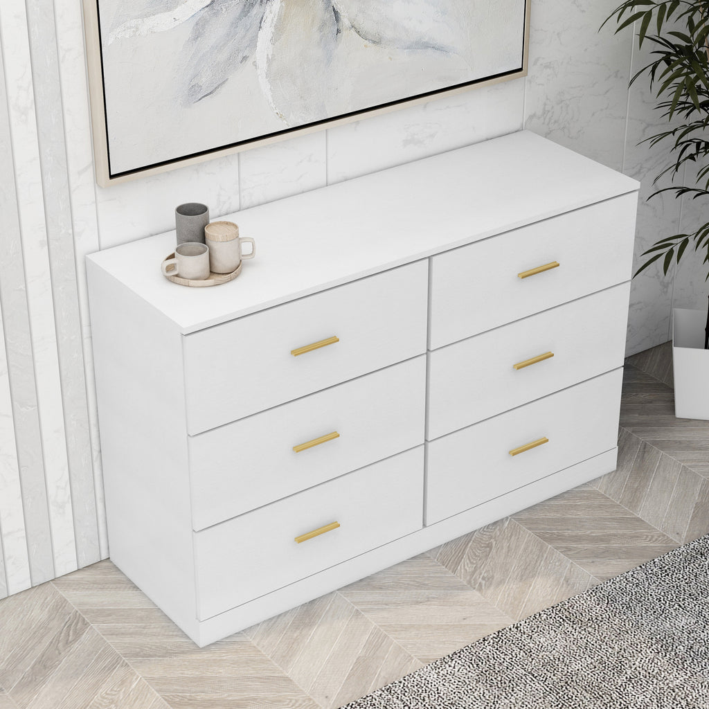 Leoglint Modern White 6-Drawer Dresser,Drawer Chest for Bedroom - Ample Storage Wide Chest of Drawers, Sturdy & Safe