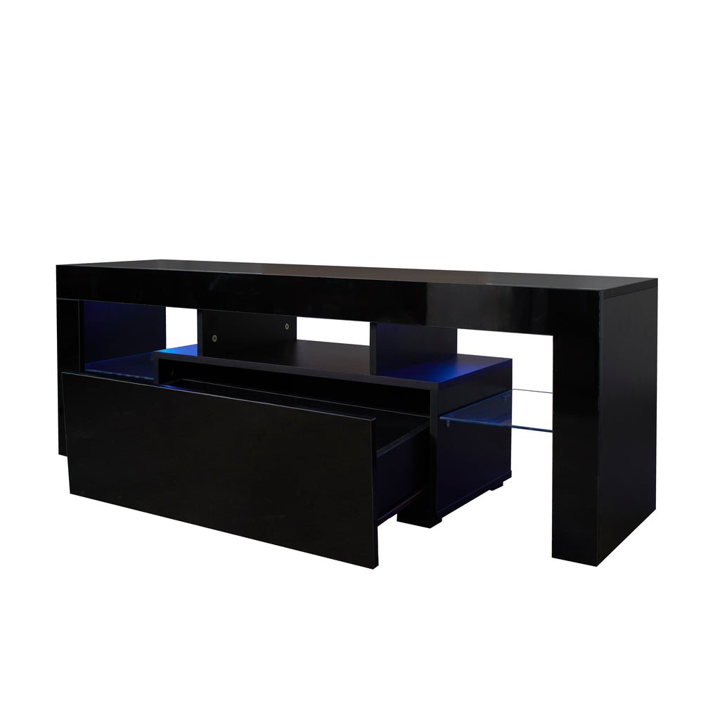 Leoglint Black TV Stand with LED RGB Lights,Flat Screen TV Cabinet, Gaming Consoles - in Lounge Room, Living Room and Bedroom(Black)