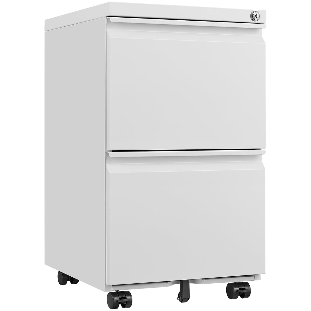 Leoglint Metal 2 Drawer Mobile File Cabinet with Lock, Under Desk Office Steel Filing Cabinet, 25.6''H Legal/Letter Size Files Storage Cabinet,White