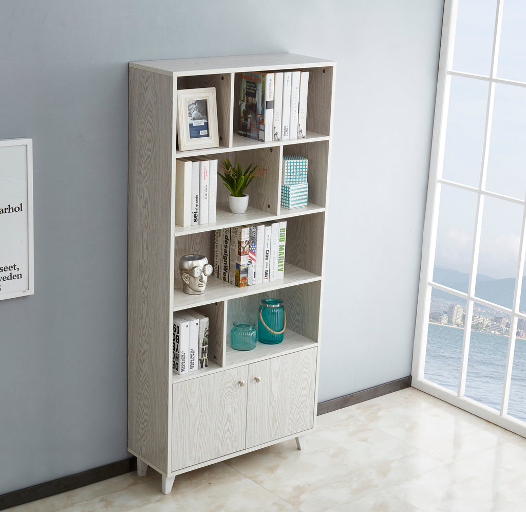 Leoglint Bookcase, Bookshelf with Doors, white