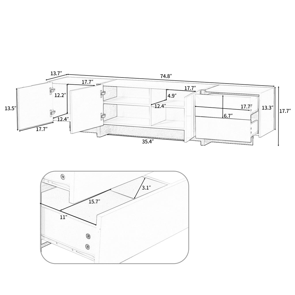 Leoglint [VIDEO provided] ON-TREND White & Black Contemporary Rectangle Design TV Stand, Unique Style TV Console Table for TVs Up to 80'', Modern TV Cabinet with High Gloss UV Surface for Living Room.