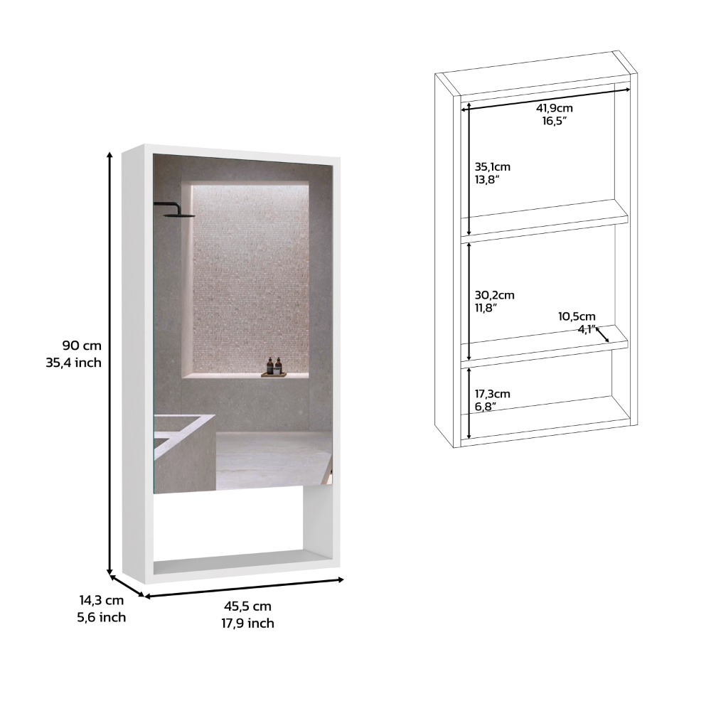 Leoglint Medicine 35H" Single Door Cabinet, Two Interior Shelves, One External Shelf, White