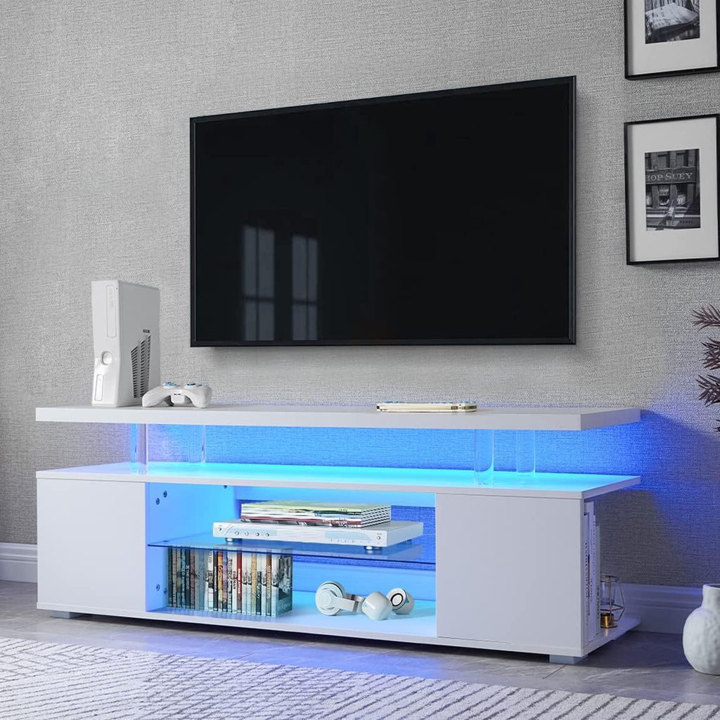 Leoglint TV Stand for 65 Inch TV LED Gaming Entertainment Center Media Storage Console Table with Large Side Cabinet for Living Room( White)