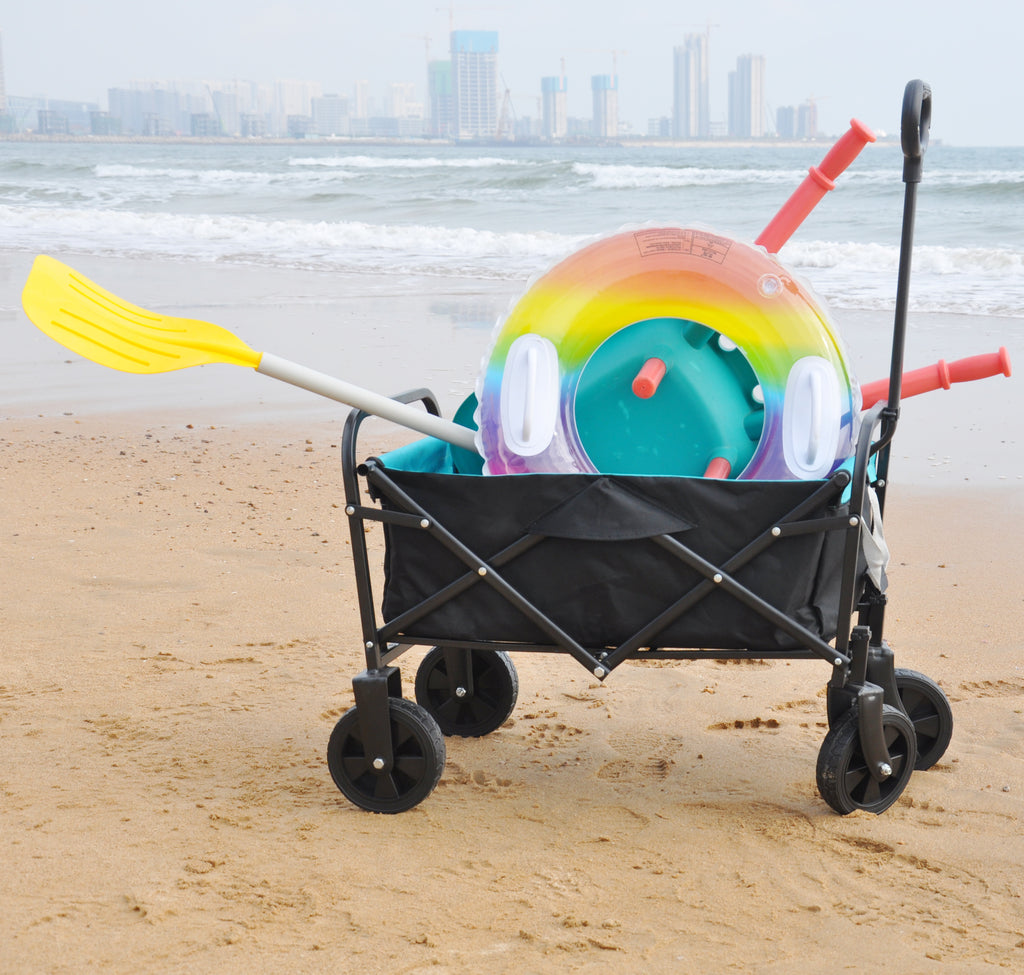 Leoglint Garden cart Mini Folding Wagon Garden Shopping Beach Cart (black+blue)