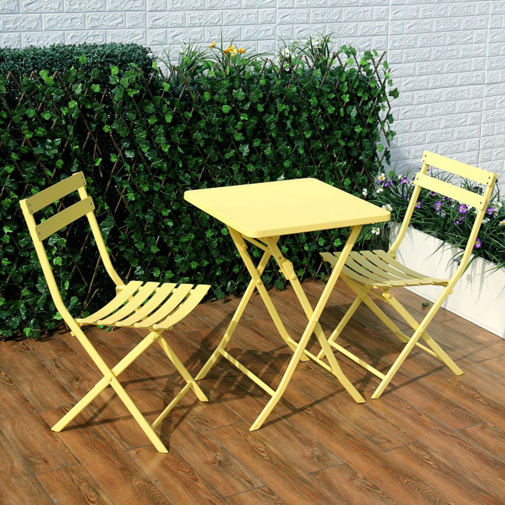 Leoglint 3 Piece Patio Bistro Set of Foldable Square Table and Chairs,Outdoor Chair, Yellow