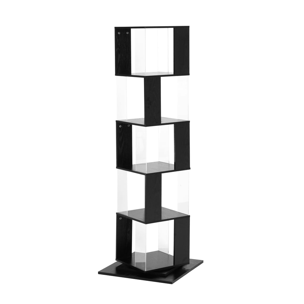 Leoglint 5 tier Rotating Bookshelf, Floor Rack Simple Bookcase  with Acrylic plate Student Multi-Function Creative Bookshelf for Living Room with anti-toppling base