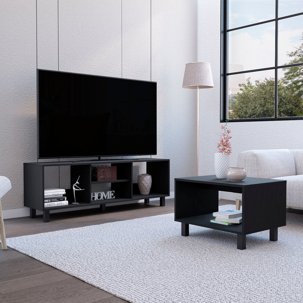 Leoglint Carter 2 Piece Living Room Set, Streamlined with TV Stand and Coffee Table, Black