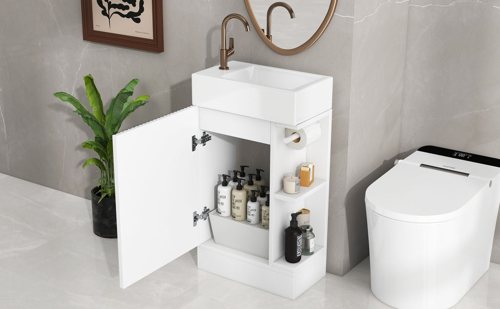 Leoglint 18.6" Bathroom Vanity with Sink, Bathroom Vanity Cabinet with Two-tier Shelf, Left or Right Orientation, White