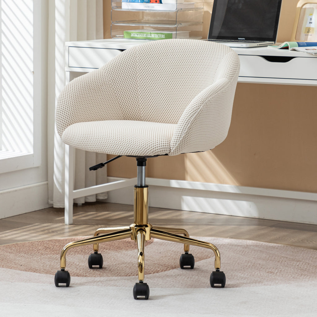 Leoglint 047-Mesh Fabric Home Office Chair 360°Swivel Adjustable Height With Gold Metal Base,Beige