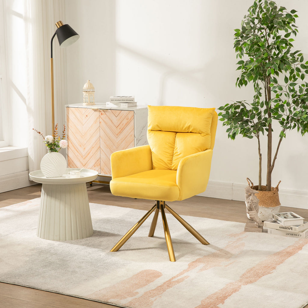 Leoglint Yellow Velvet Contemporary High-Back Upholstered Swivel Accent Office Chair