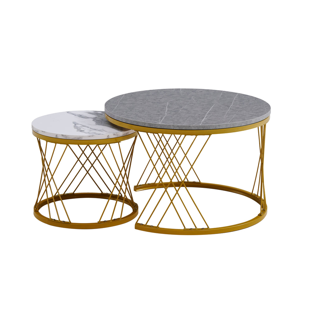 Leoglint Modern Minimalist Nesting Coffee Table for Living Room - Wooden Top and Metal Legs