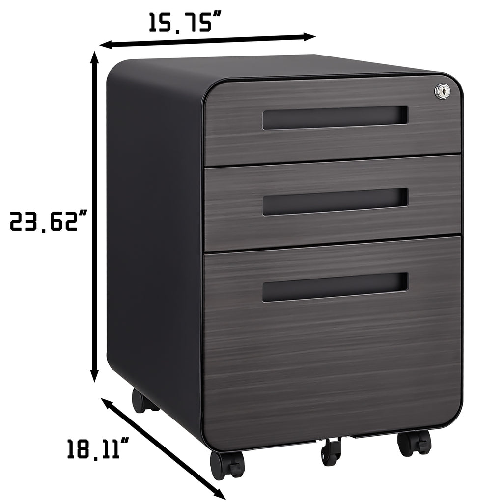 Leoglint 3 Drawer Mobile File Cabinet Under Desk Office,Simple Style Versatile Storage Cabinet for Legal/Letter/A4 Files, 5 Wheel Design Anti-Tilting Cold Rolled Steel Waterproof Moisture-Proof Black