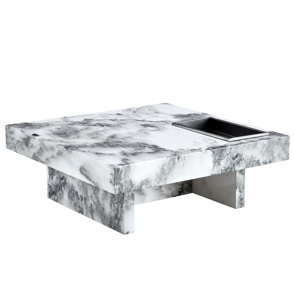 Leoglint A modern and practical coffee table, black and white in imitation marble pattern, made of MDF material. The fusion of elegance and natural fashion 31.4"* 31.4"* 12 "