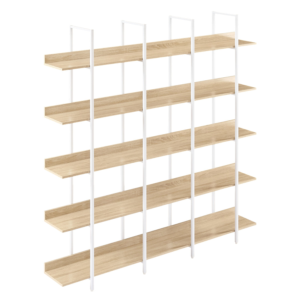 Leoglint 5 Tier Bookcase Home Office Open Bookshelf, Vintage Industrial Style Shelf, MDF Board, White Metal Frame, Oak