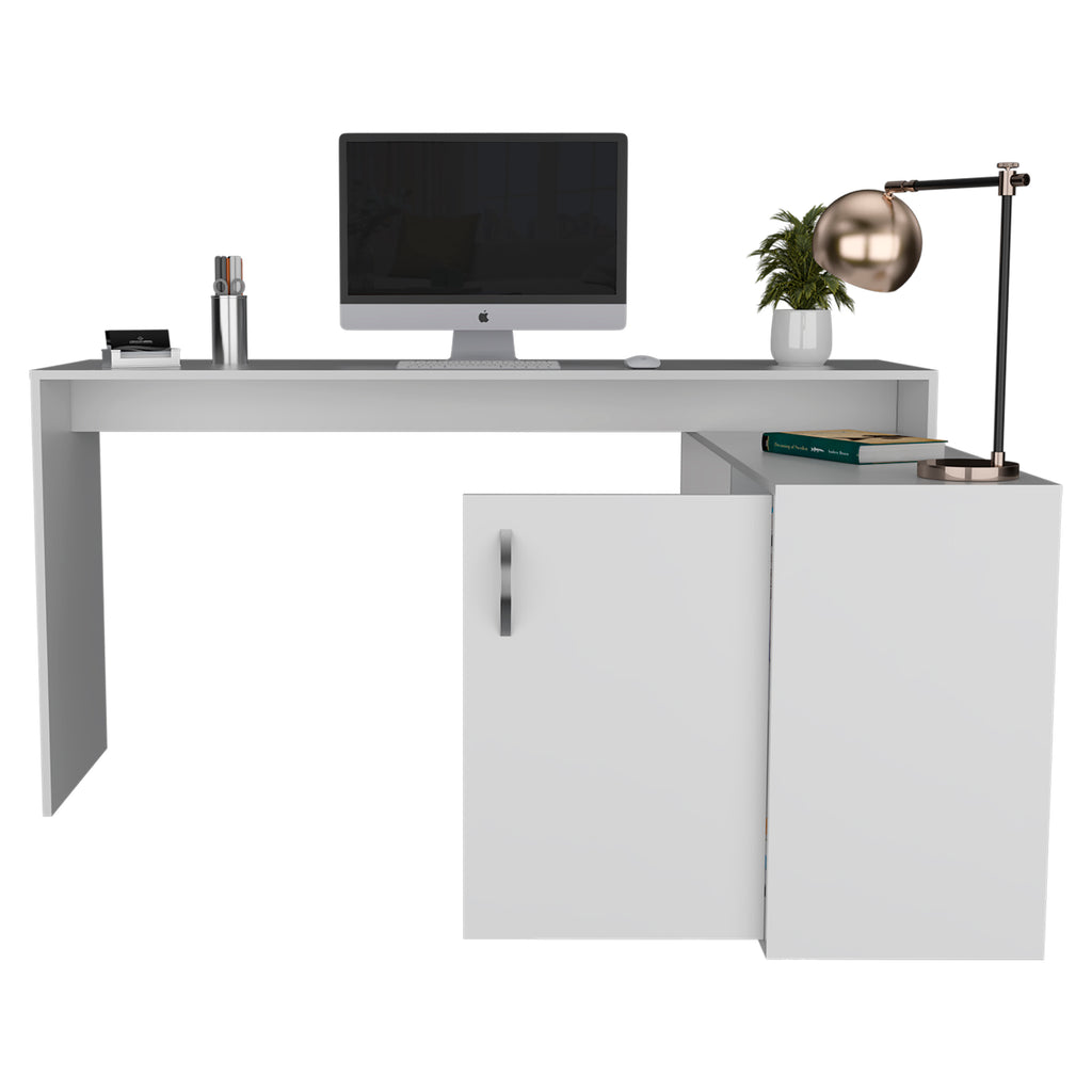 Leoglint Axis Modern L-Shaped Computer Desk with Open & Closed Storage -White