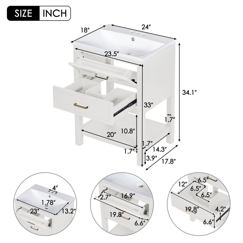 Leoglint 24'' Bathroom Vanity with Top Sink, Modern Bathroom Storage Cabinet with 2 Drawers, Single Sink Bathroom Vanity