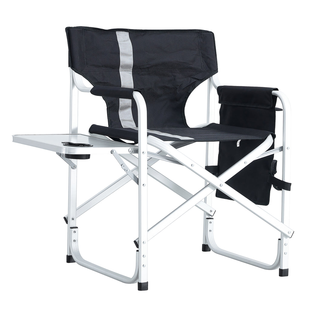 Leoglint 1-piece Padded Folding Outdoor Chair with Side Table and Storage Pockets,Lightweight Oversized Directors Chair for indoor, Outdoor Camping, Picnics and Fishing,Black/Grey