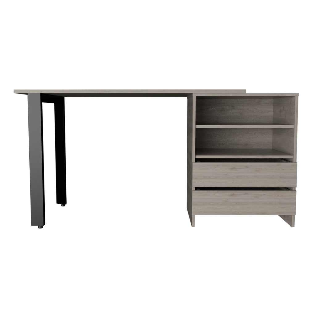 Leoglint Malaui 120 Office Desk, Two Legs, Two Drawers, Two Shelves -Light Gray