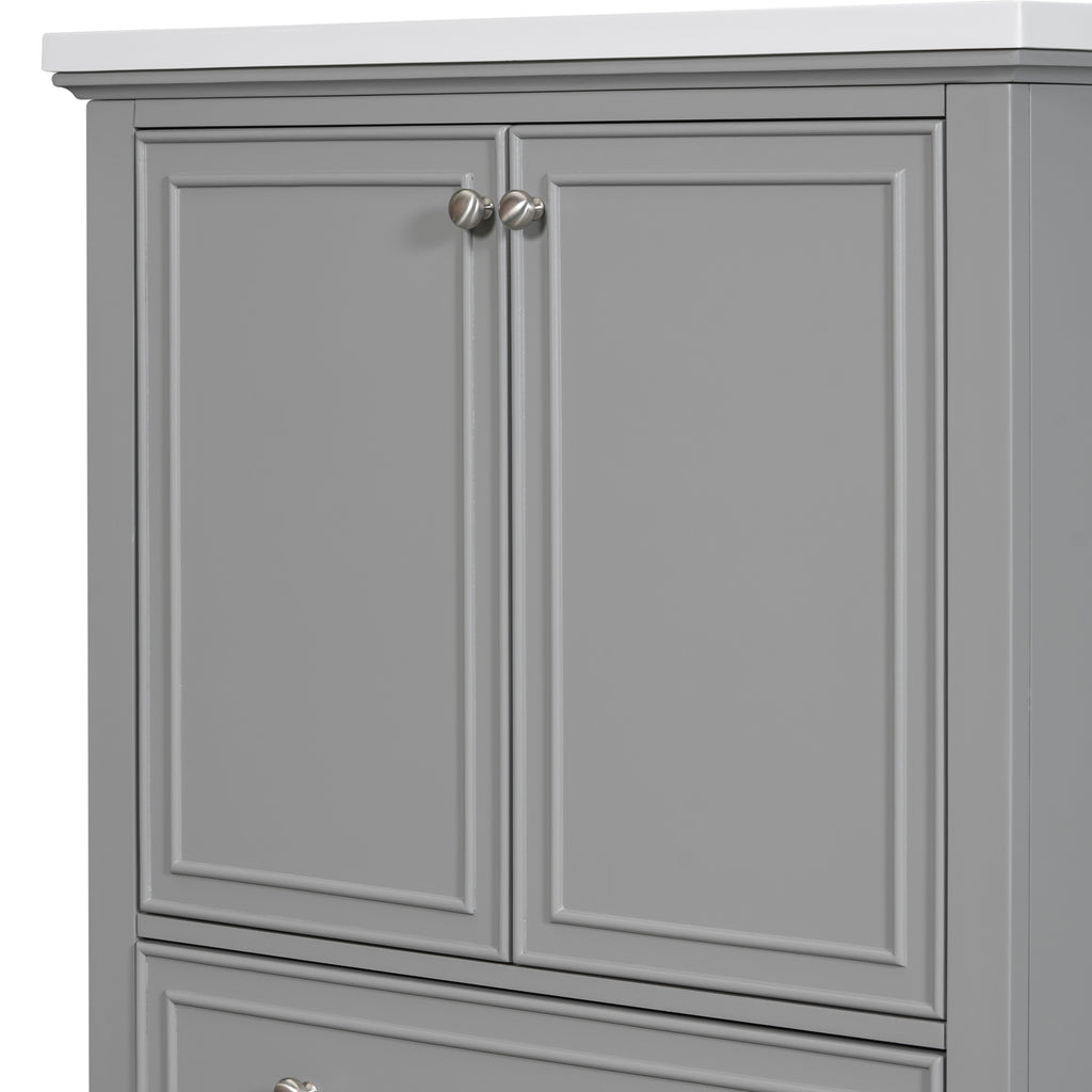 Leoglint 30" Bathroom Vanity without Sink, Base Only, Multi-functional Bathroom Cabinet with Doors and Drawer, Solid Frame and MDF Board, Grey