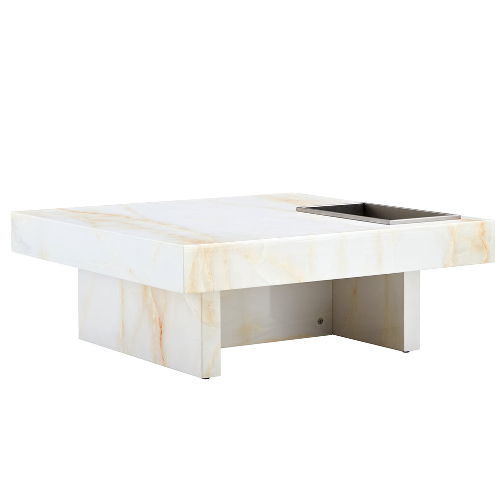 Leoglint A modern and practical coffee table with imitation marble patterns, made of MDF material. The fusion of elegance and natural fashion 31.4"* 31.4"* 12 "