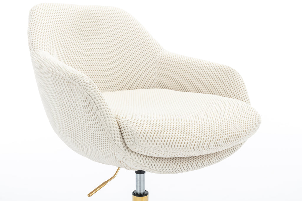 Leoglint 046-Mesh Fabric Home Office Chair 360°Swivel Adjustable Height With Gold Metal Base,Beige