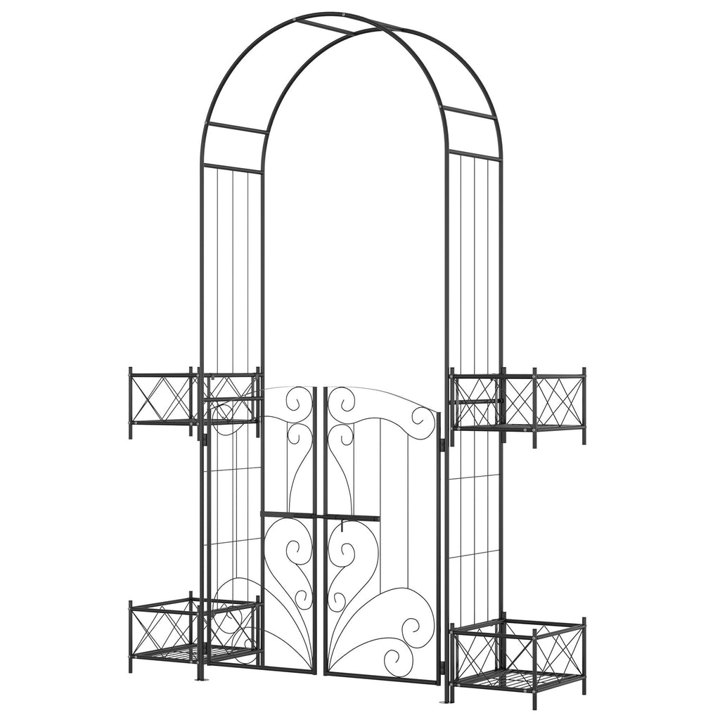 Leoglint 7' Garden Trellis Arbor, Metal Arch Trellis with Gate, Garden Archway for Climbing Vines, Wedding Ceremony Decoration, Black