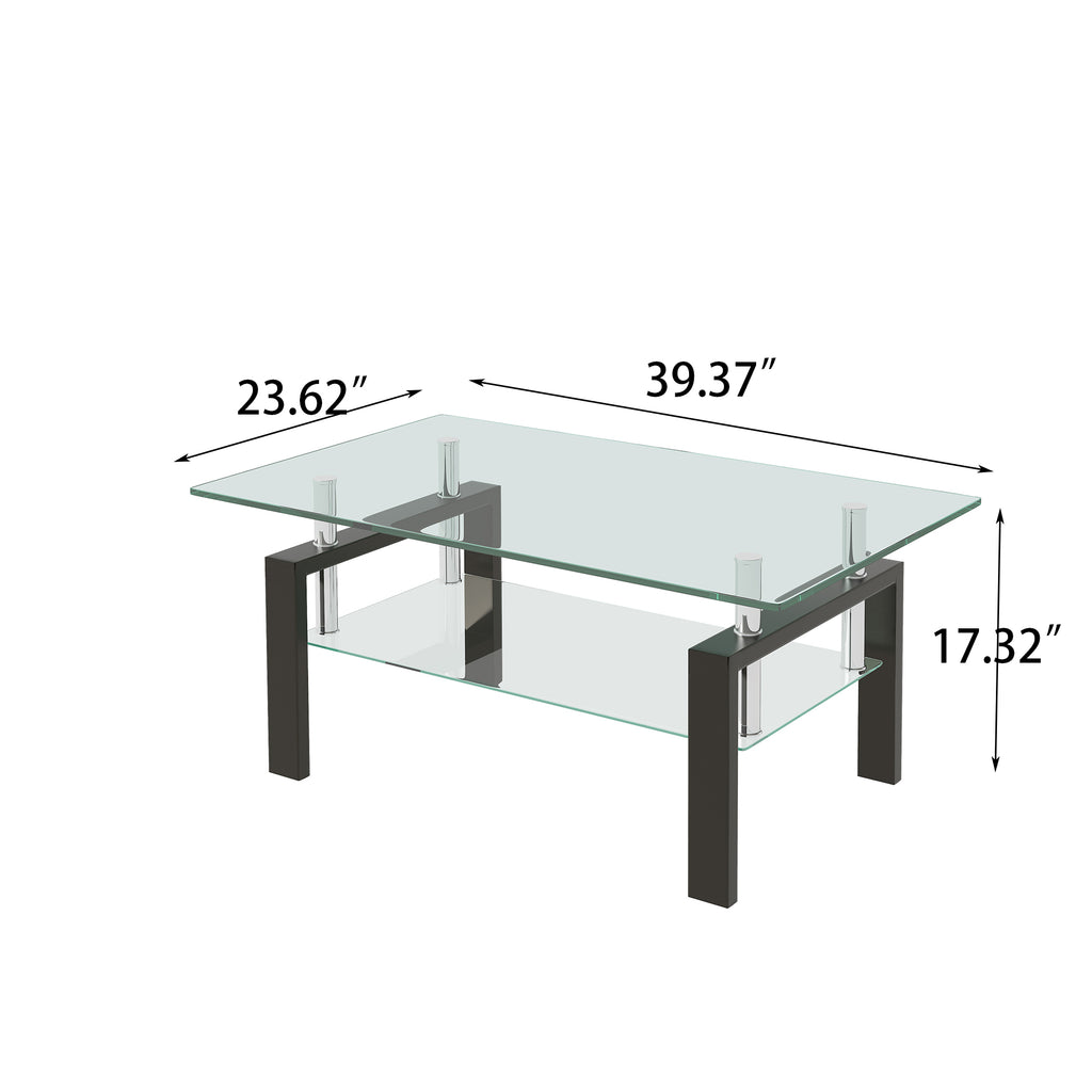 Leoglint Tempered Clear Glass Coffee Table, 2-Layers Coffee Table Living Room Center Table