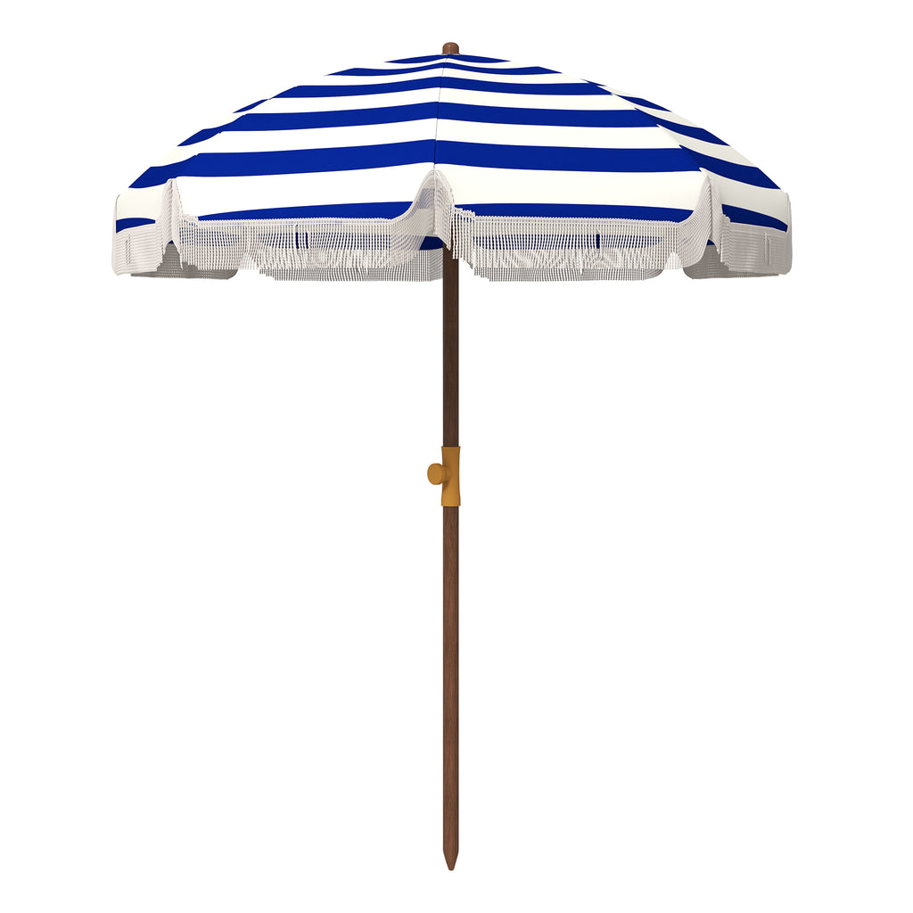 Leoglint 6.2' Portable Beach Umbrella, UV 40+ Ruffled Outdoor Umbrella with Vented Canopy, Carry Bag, Blue Stripe