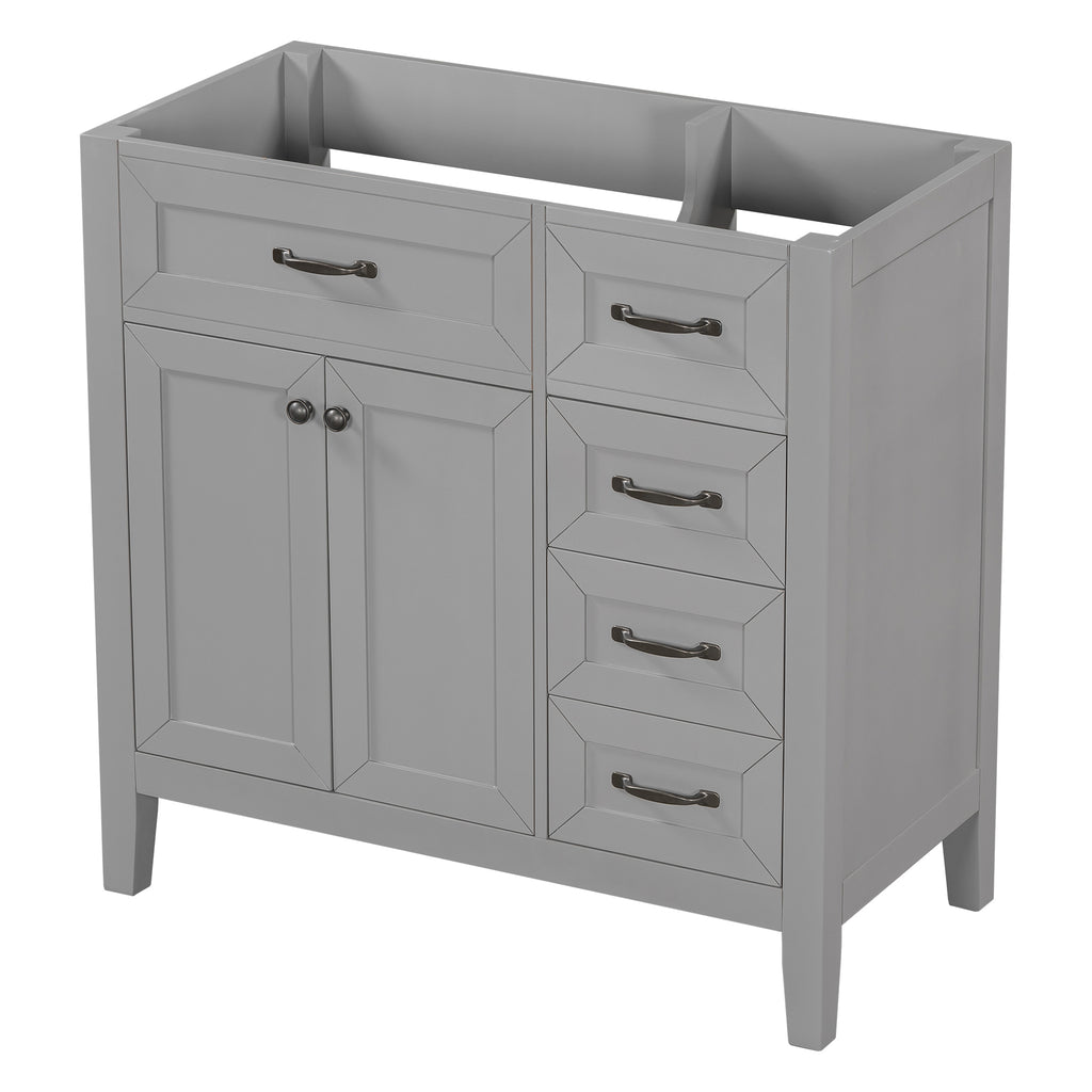 Leoglint 36" Bathroom Vanity without Sink, Cabinet Base Only, Bathroom Cabinet with Drawers, Solid Frame and MDF Board, Grey