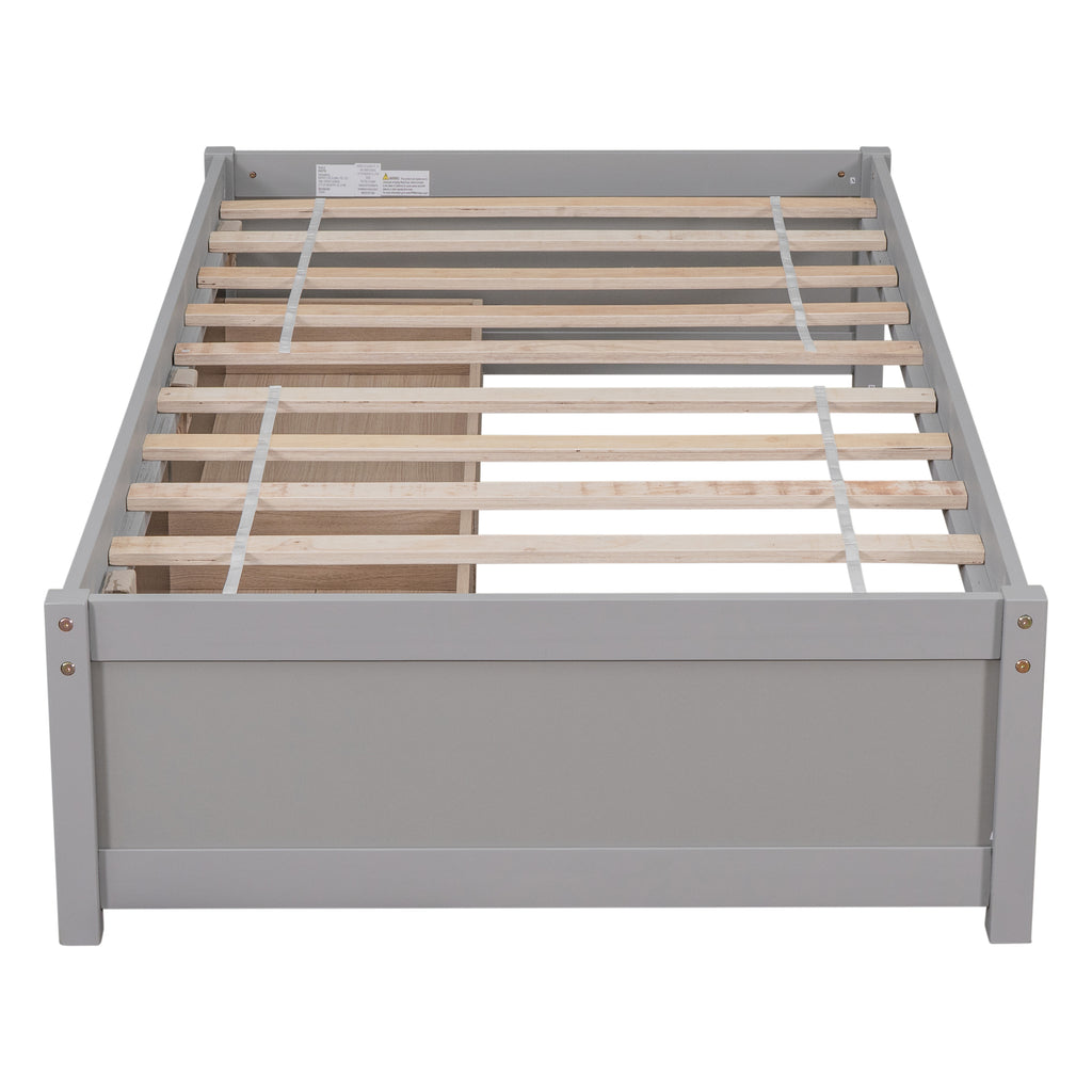 Twin Bed Frame with 2 Drawers, Solid Wood, No Box Spring Needed ,Grey(New SKU:W504P149041)