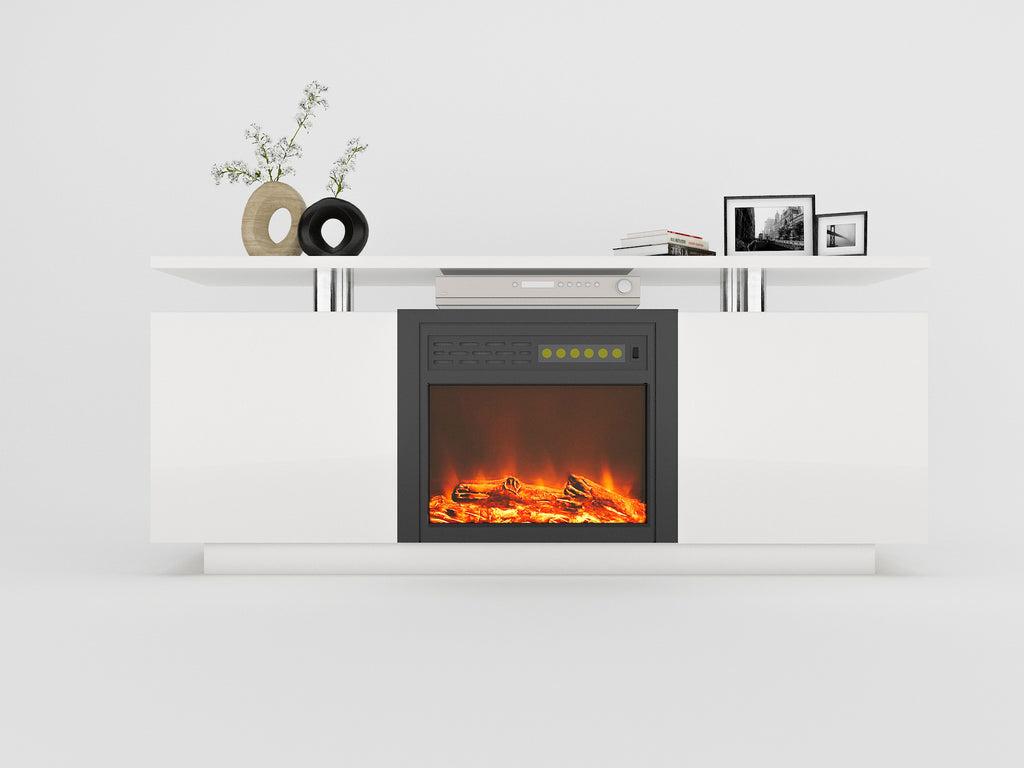 Leoglint 160CM high gloss TV cabinet tv stand unit with fireplace ,have heat and flame color changes