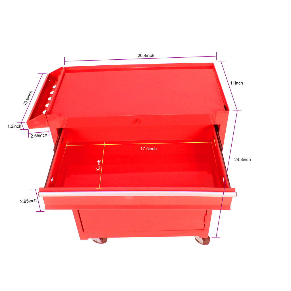 Leoglint Detachable 5 Drawer Tool Chest with Bottom Cabinet and One Adjustable Shelf--Red