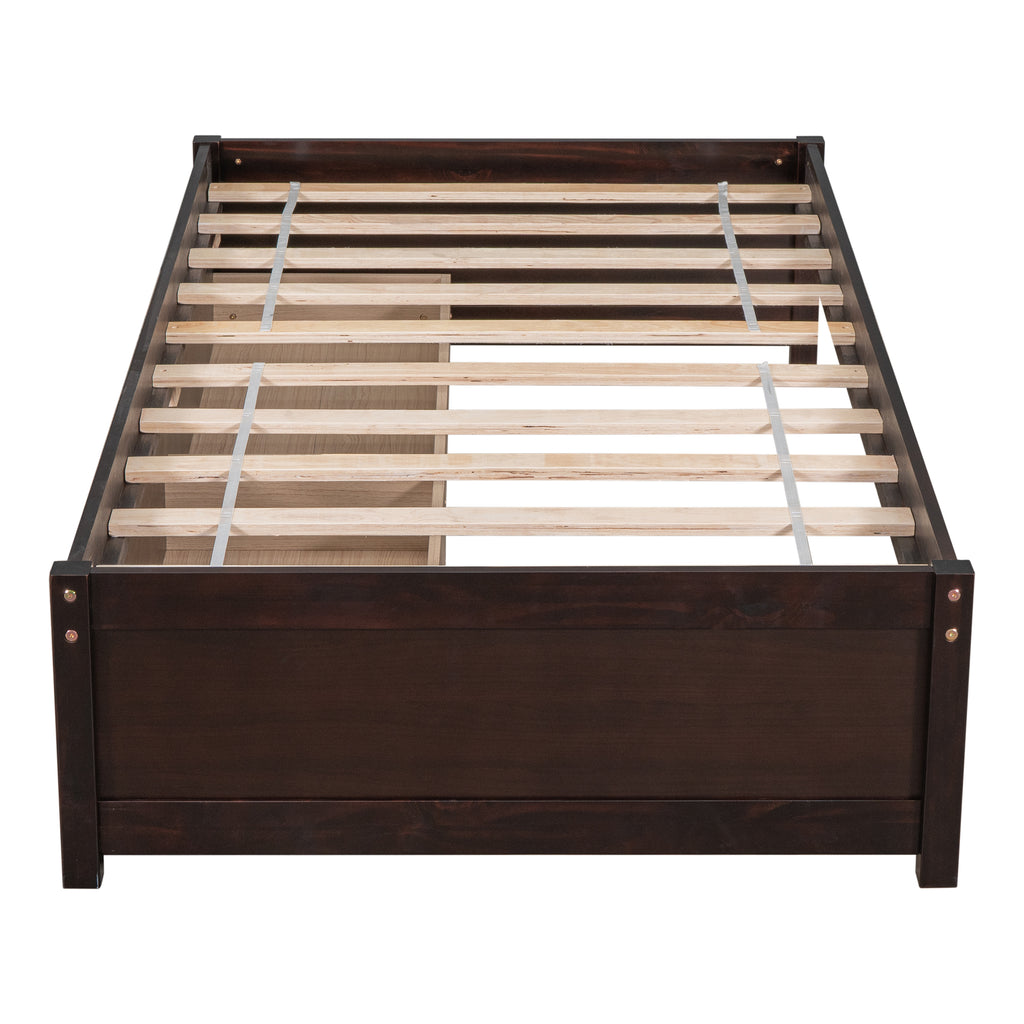 Twin Bed Frame with 2 Drawers, Solid Wood, No Box Spring Needed ,Espresso(Old SKU:W50441670)