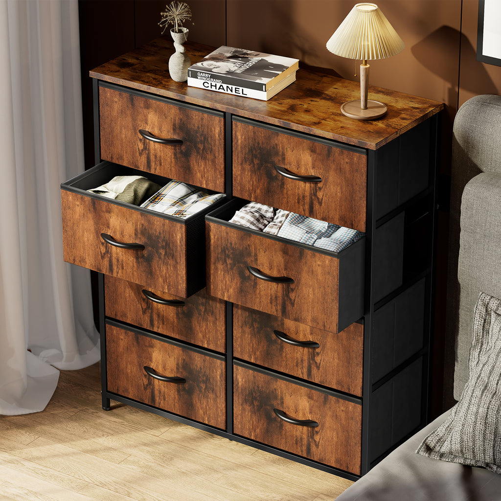 Leoglint Sweetcrispy Drawer Chest Dresser for Bedroom with 8 Drawers Tall Dresser & Chest of Drawers Fabric Dresser with Wood Top and Sturdy Steel Frame