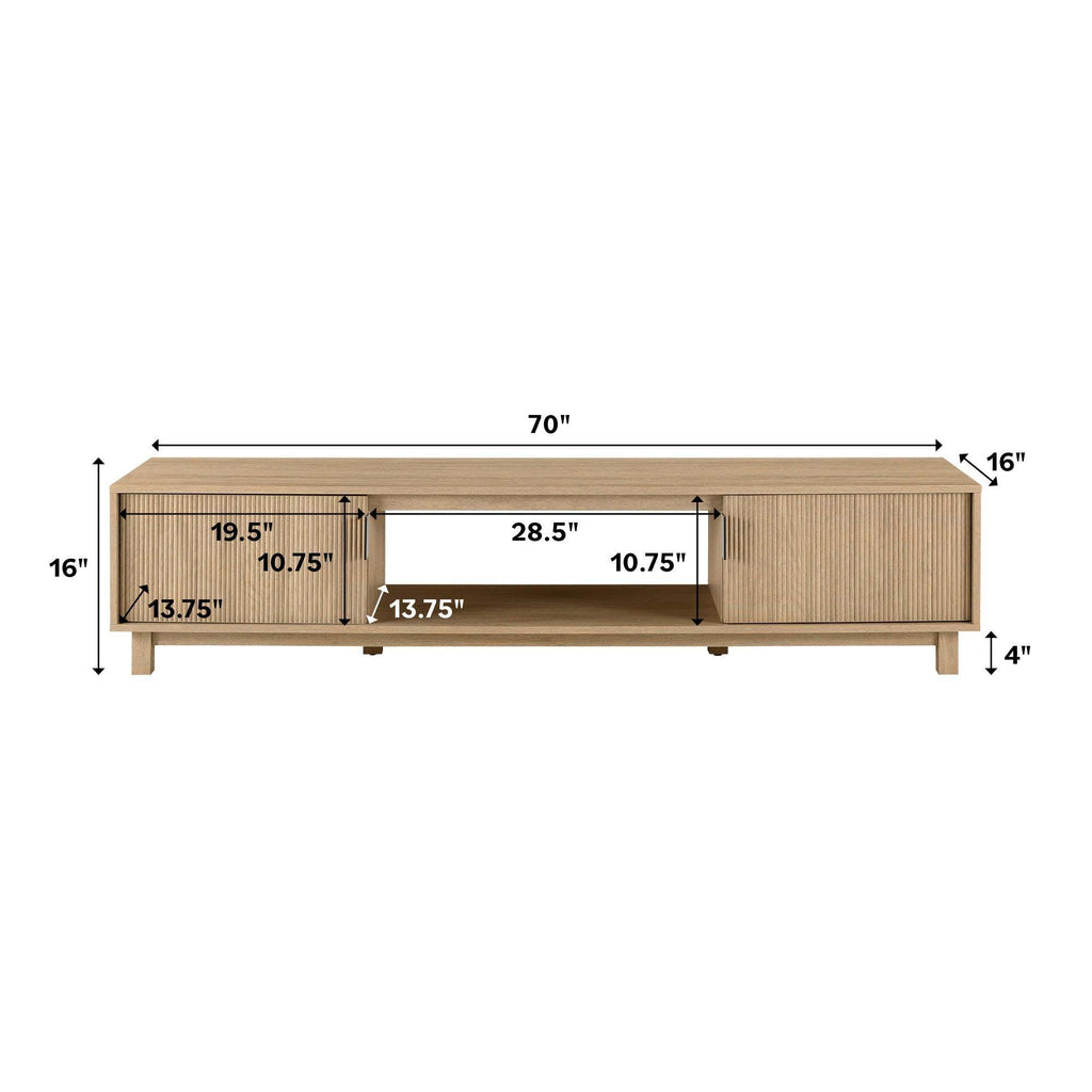 Leoglint Modern Fluted-Door Minimalist TV Stand for TVs up to 80 inches – Coastal Oak