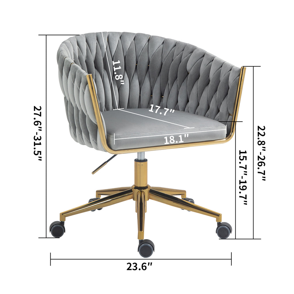 Leoglint Modern design the backrest is hand-woven Office chair,Vanity chairs with wheels,Height adjustable,360°swivel for bedroom, living room(GREY)