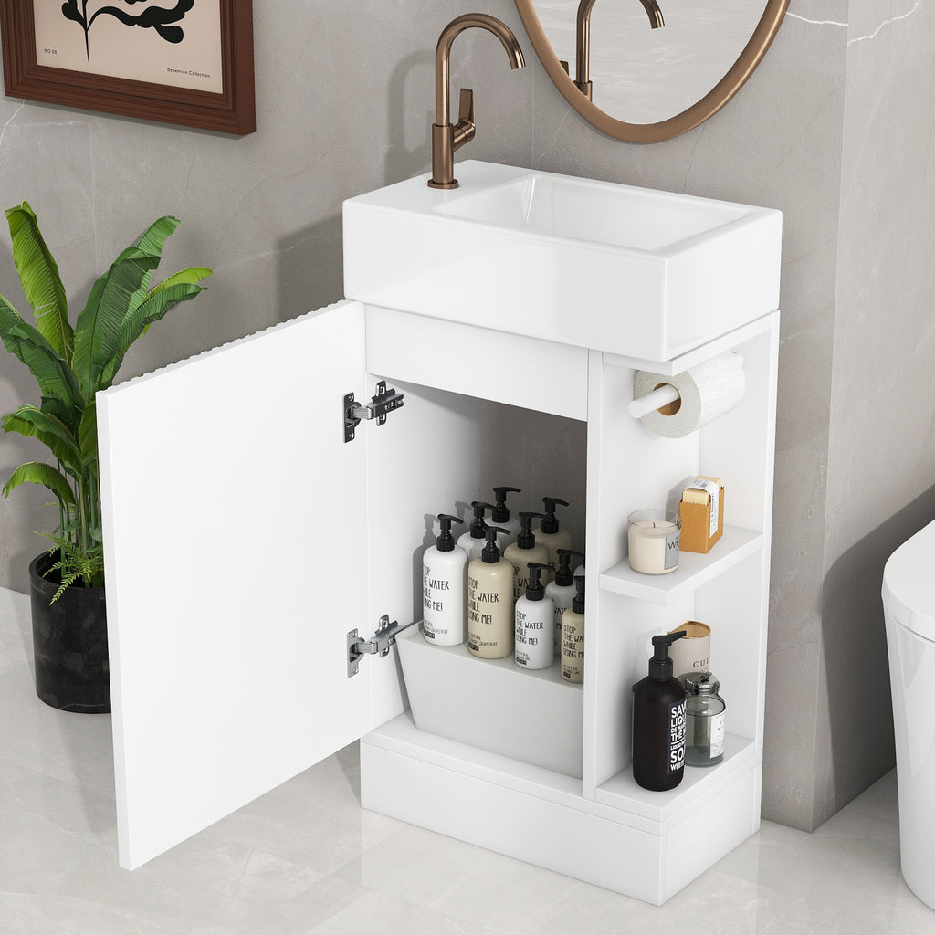 Leoglint 18.6" Bathroom Vanity with Sink, Bathroom Vanity Cabinet with Two-tier Shelf, Left or Right Orientation, White