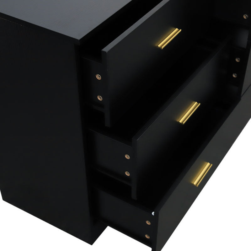 Leoglint Modern Black 6-Drawer Dresser Drawer Chest for Bedroom - Ample Storage Wide Chest of Drawers, Sturdy & Safe