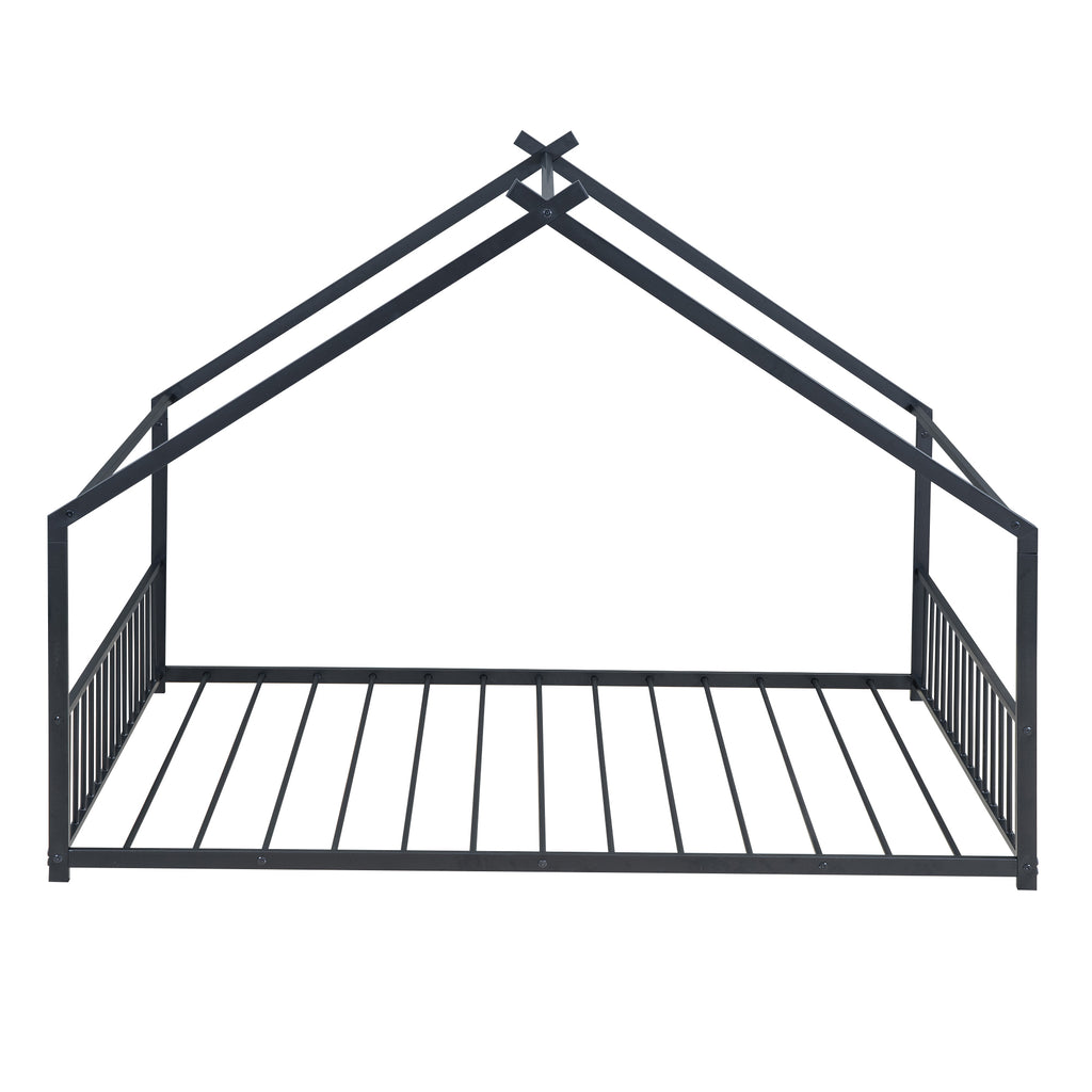 Leoglint Full Size Metal House Bed Frame, Black