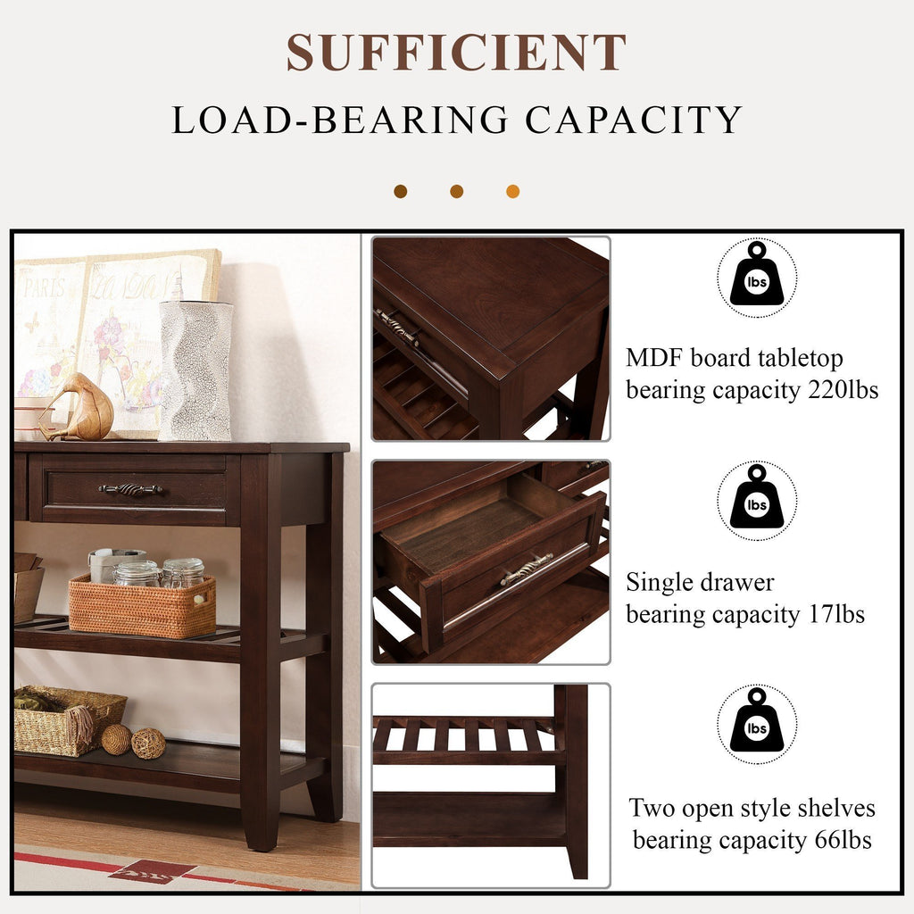 Leoglint Console Sofa Table with 2 Storage Drawers and 2 Tiers Shelves, Mid-Century Style 42'' Solid Wood Buffet Sideboard for Living Room Furniture Kitchen Dining Room Entryway Hallway, Espresso