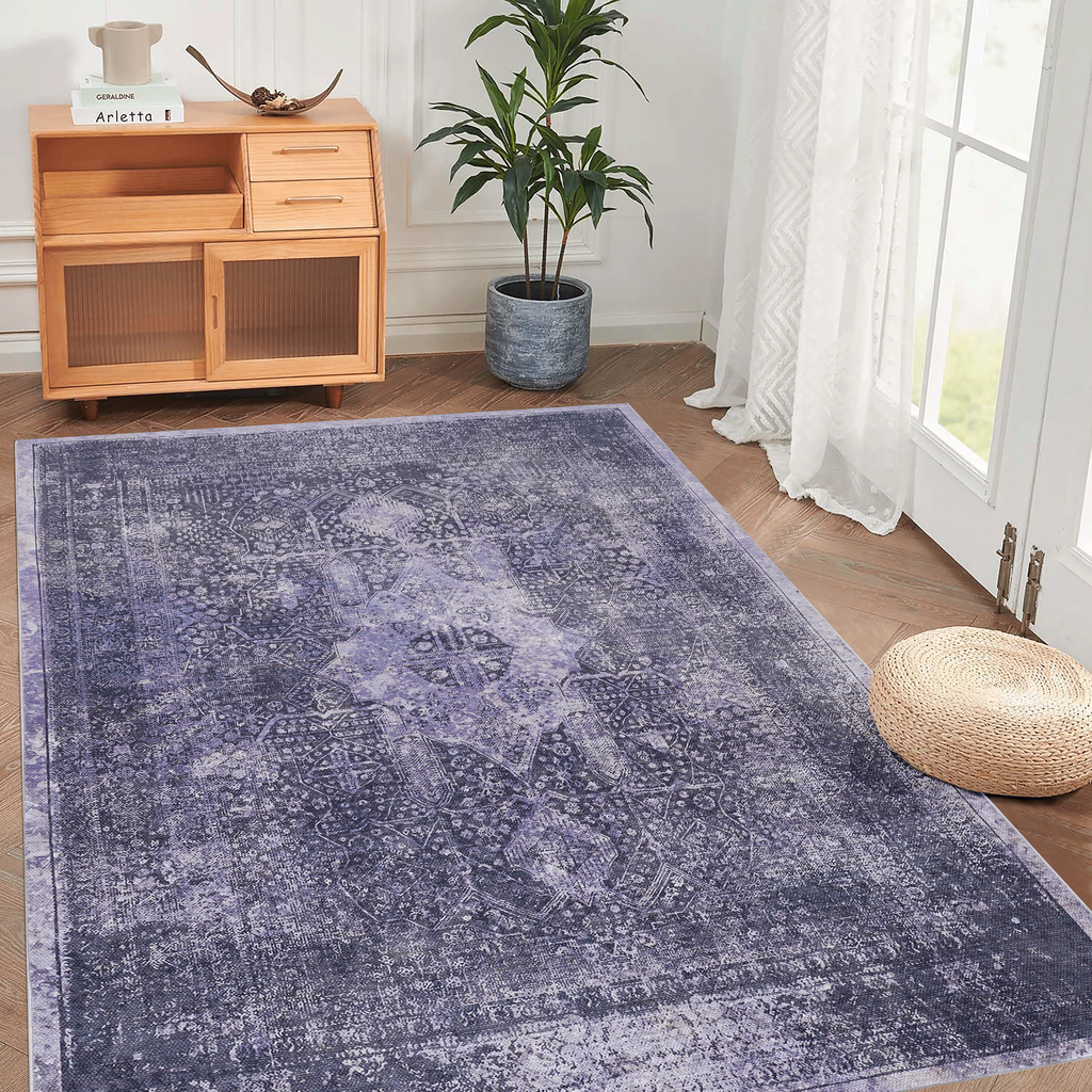 Leoglint Area Rug 4x6, Washable Rug, Low-Pile, Non-Slip, Non-Shedding, Foldable, Kid & Pet Friendly - Area Rugs for living room, bedroom, kitchen, dining room rug - Perfect Gifts, (Anthracite, 4' x 6')