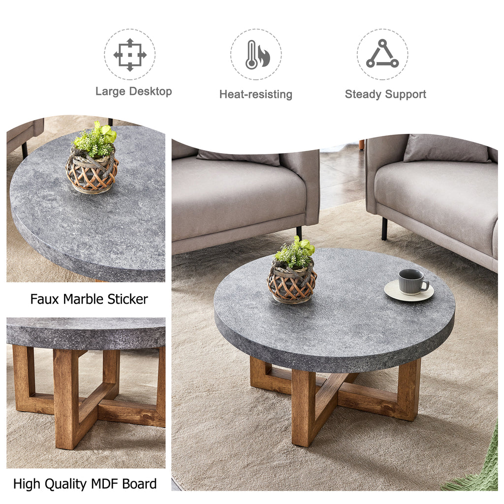 Leoglint A modern retro circular coffee table with a diameter of 31.4 inches, made of MDF material, suitable for living rooms