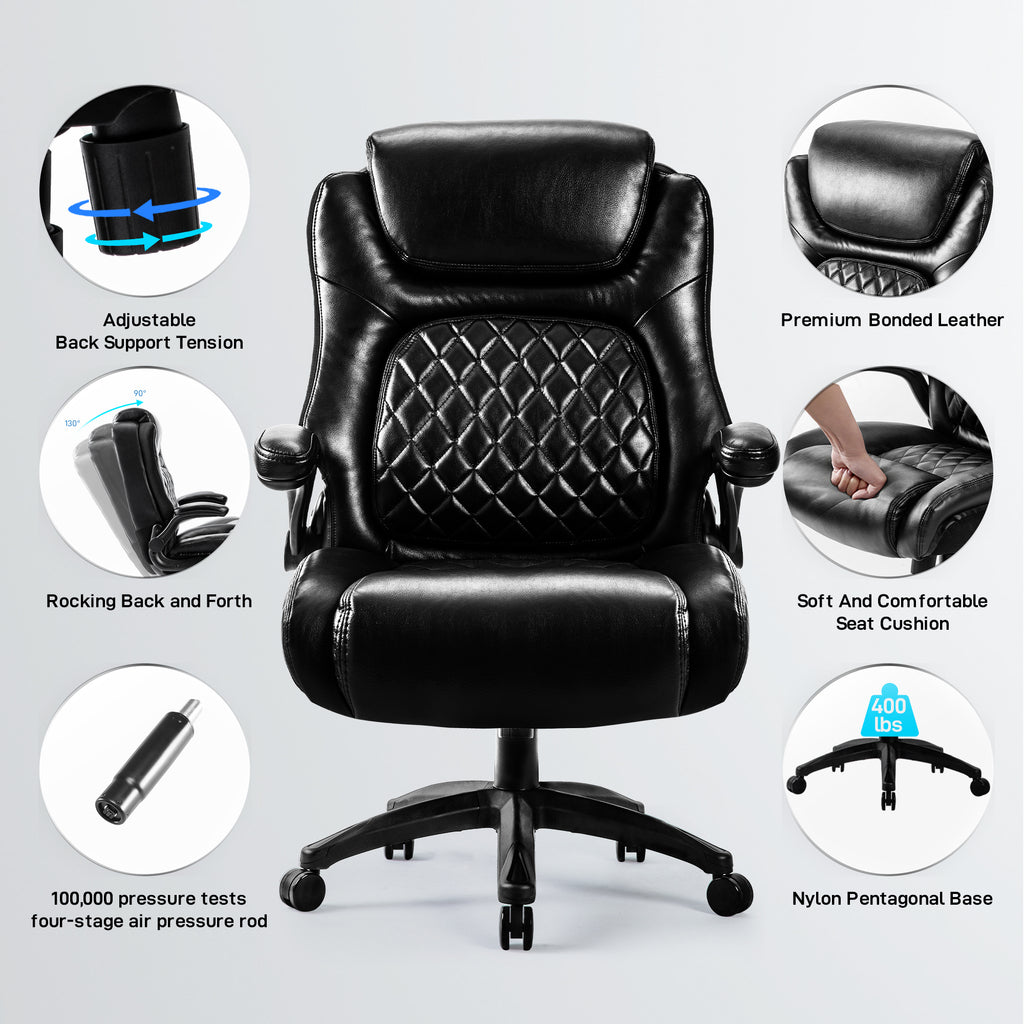 Leoglint Big & Tall 400lb Ergonomic Leather Office Chair Executive Desk Chair