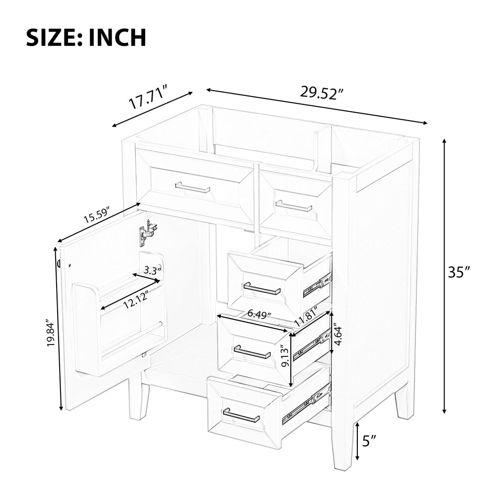 Leoglint 30" Bathroom Vanity without Sink, Cabinet Base Only, Bathroom Cabinet with Drawers, Solid Frame and MDF Board, Green