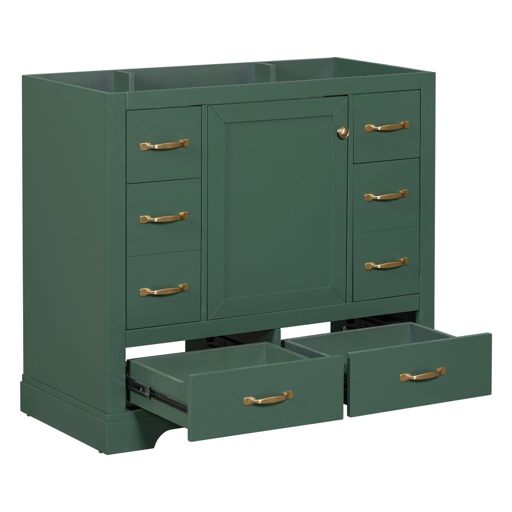 Leoglint 36" Bathroom Vanity without Sink, Cabinet Base Only, Six Drawers, Multi-Functional Drawer Divider, Adjustable Shelf, Green