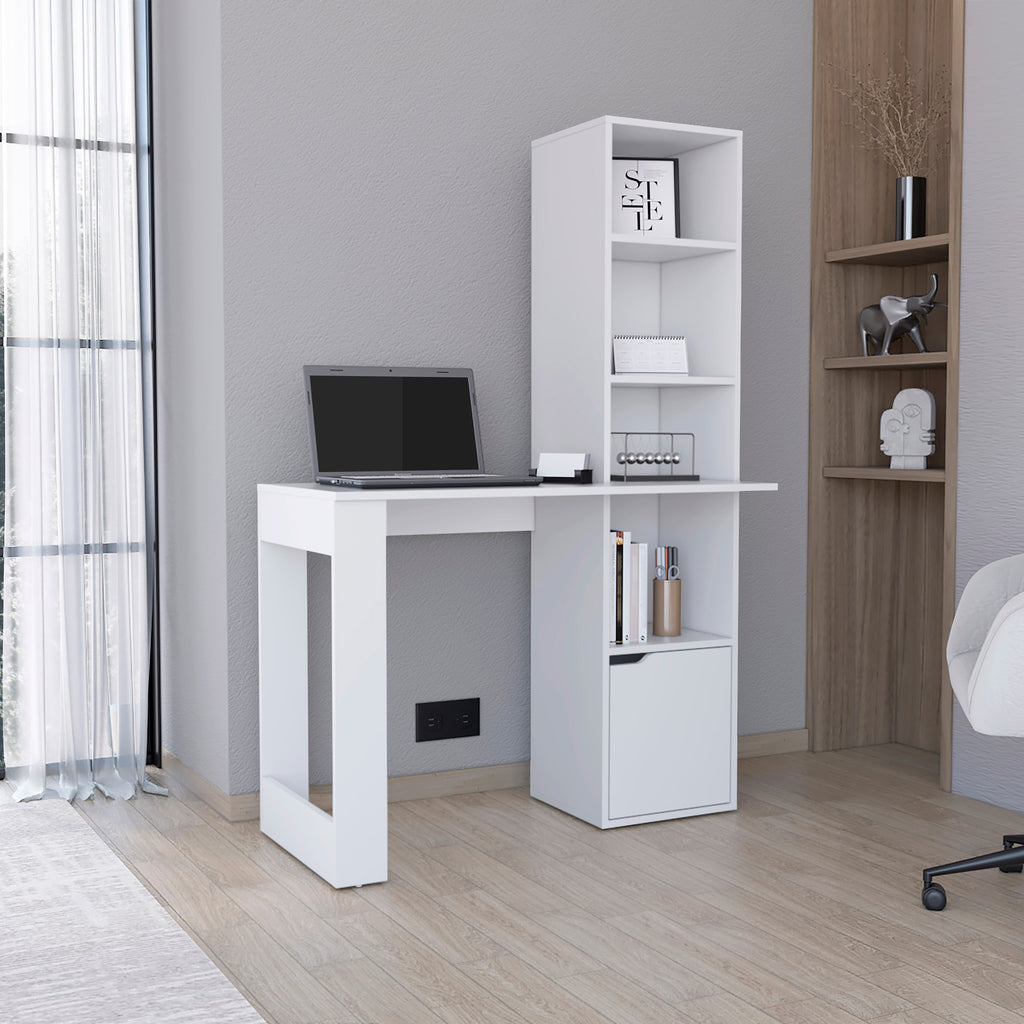 Leoglint Iowa Computer Office Desk with 1-Cabinet and 4-Tier Bookcase